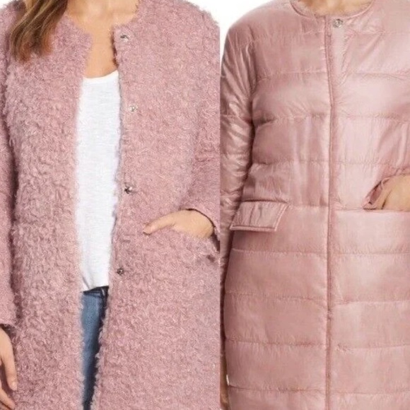 Via Spiga Reversible Curly Fun Fur Car Coat, Small, Dusky pink - Picture 3 of 10